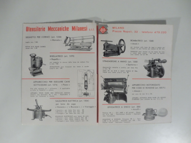 Utensilerie Meccaniche Milanesi, Milano. Pieghevole pubblicitario